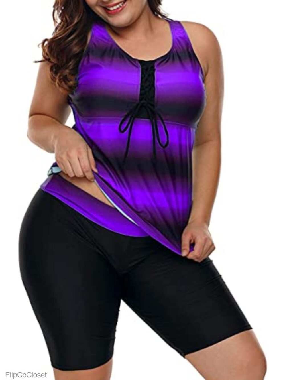 Plus Size Tankini Swimsuits Rash Guard Capris Athletic Two Piece Swimwear